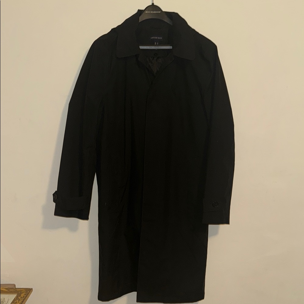 Lands End Hidden Button Woman’s Black Trench Coat With Hood
